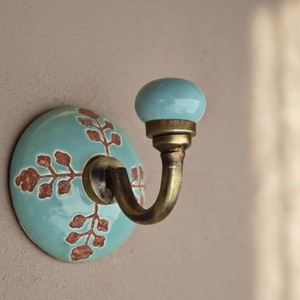 Crochet mural en céramique vintage, couleur turquoise rouille, fait main, imperméable, écologique, réglable, porte-manteau auto-adhésif - Product Image 3