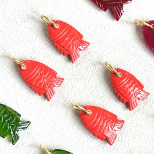 Pendentif poisson en corail rouge AAA en argent 925, pierre semi-précieuse, breloque poisson en cristal sculptée à la main de haute qualité, 1 pouce - Product Image 2