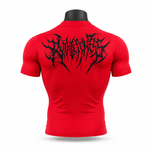 Camiseta Deportiva de Compresión de Manga Corta para Hombre, Color Rojo, con Estampado Frontal Negro, de Secado Rápido - Product Image 2