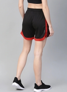 Women's Sporty Shorts With Pockets <b>Elastic</b> Waist Knitted Quick Dry Color Blocking Red Black Regular Fit - Product Image 2