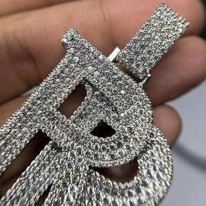 Collar Personalizado con Inicial RR, Plata de Ley 925, Chapado en Oro, con Moissanita Auténtica, Estilo Hip Hop, para Hombre y Mujer, para Fiestas - Product Image 2