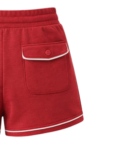 Custom Red Women Sweat Shorts Cotton Fleece Elastic Waist <b>Drawstring</b> Casual Gym Summer Shorts With Side Stripe OEM Supplier - Product Image 6
