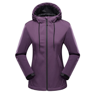 เสื้อแจ็คเก็ตผู้หญิงแบบมีฮู้ด สีเขียวอมฟ้า สำหรับฤดูหนาว ผ้า softshell แขนยาว ปิดซิป กันลม สไตล์ลำลอง สีพื้น ความยาวปกติ คอตั้ง - Product Image 2