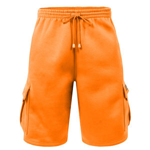 Shorts cargo orange pour homme, couleur unie, taille à cordon, style décontracté, tissu en coton avec poches latérales, short pour homme - Product Image 1