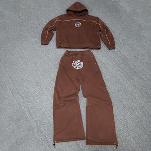 Ensemble de survêtements personnalisés avec broderie graphique, impression de haute qualité, pantalon de survêtement ample et sweat à capuche, ensemble pull-over marron, ensemble de jogging - Product Image 1
