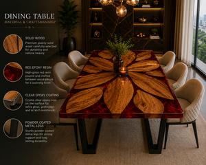 Flower Pattern Dining <b>Table</b> Red <b>Epoxy</b> <b>Resin</b> Wood <b>Table</b> Custom Luxury Dining Room Furniture Modern Home Interior - Product Image 5
