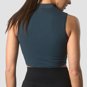 Top Corto de Punto Personalizado para Mujer, Material Acanalado, Cuello Redondo, Ajuste Ceñido, Alta Calidad, Precio Bajo al por Mayor, Chaleco Deportivo para Gimnasio - Product Image 2
