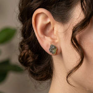 Boho Peridot <b>Stud</b> <b>Earrings</b> August Birthstone Natural Rough Quartz in Gold - Product Image 3