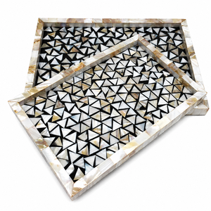 Elegance Mother of Pearl Tray Set Geometric <b>Triangle</b> <b>MOP</b> Inlay Serving Tray Black and White Mosaic Tile Decorative Tray for Home - Product Image 1