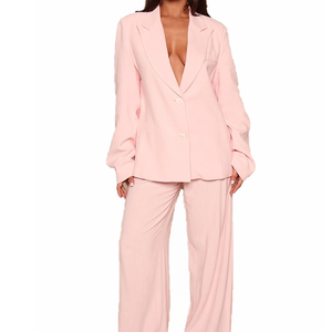 Blazer rose pour femme, longueur standard, en polyester, style professionnel pour le bureau, manches trois quarts, bouton unique, OEM - Product Image 3