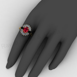 Magnifique bague de mariage en argent 925 plaqué or avec rubis, quartz noir onyx, taille ovale 7x9mm, halo de baguettes CZ, bijoux fins pour femme - Product Image 5