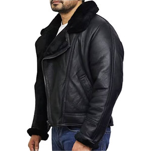 Blouson moto en cuir PU noir pour homme, col montant, fermeture éclair, coupe ajustée, pour l'automne, manches classiques, couleur unie - Product Image 3