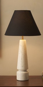 Lampe de table moderne en marbre avec abat-jour en tissu noir de style Empire, design minimaliste pour chambre à coucher et salon - Product Image 3