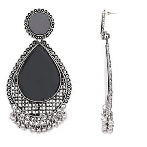 <b>Silver</b> Oxidised Teardrop <b>Drop</b> <b>Earrings</b> with Natural Stone and Pearl Accents - Product Image 1