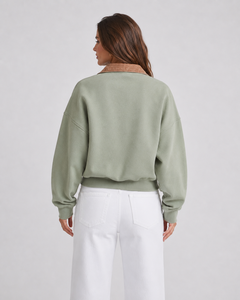 เสื้อสเวตเชิ้ตผู้หญิง Silk Road สีเทา คอปกพับได้ ซิปครึ่งตัว ผ้าคอตตอนผสม น้ำหนัก 240 กรัม ป้องกันขนร่วง ทรงพอดีตัว สำหรับฤดูร้อน - Product Image 3