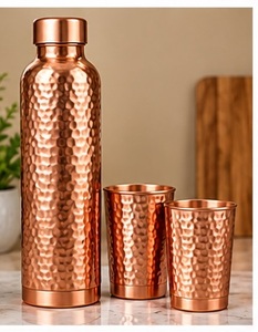 Bohemian Mandala Copper <b>Water</b> <b>Bottle</b> and Cups Set <b>Metal</b> Travel Drinkware with Lids - Product Image 3
