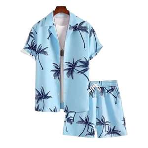 Sky Blue Men's Casual Summer Shirt 320Gram Breathable Anti-Pilling Satin Fabric ShortSleeve Floral Printed Design satin100%poly - Product Image 3