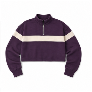 Customize Plum Smoke <b>Womens</b> Easy Fit <b>Half</b> <b>Zip</b> Cropped <b>Sweatshirt</b> Casual Layer Brushed Fleece WHZCROP-0014 - Product Image 6