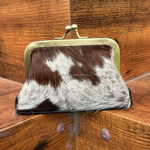 Porte-monnaie multifonctionnel populaire en cuir de vachette pour femmes Pochette d'argent en cuir véritable à la mode Fermeture en métal Portefeuilles - Product Image 2