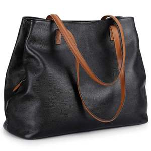 Sac à main pour femme en cuir véritable 100 %, léger et souple, avec fermeture éclair, compartiments spacieux, coutures durables, design élégant pour le bureau - Product Image 1