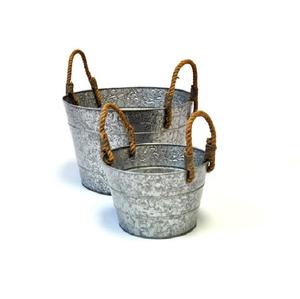 Jardinière en métal galvanisé la plus vendue avec poignées pour la décoration intérieure et extérieure du jardin, forme ovale, jardinières à fleurs - Product Image 2