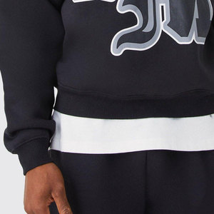 Ensemble de survêtement noir à capuche pour homme avec logo BM imprimé, style streetwear, pantalon de survêtement et sweat-shirt longs, coupe ample en coton - Product Image 6