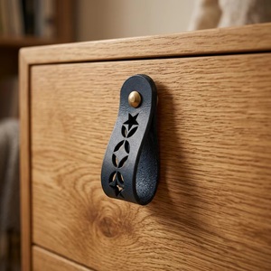 Leather Drawer Pull Handle Rectangle Shape <b>Rustic</b> Design Star Pattern Durable Furniture Knob - Product Image 5