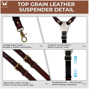Good Selling New Arrival Handmade Vintage Men's Y-<b>Back</b> <b>Braces</b> Brown Leather Suspenders With Metal Clips For Wholesale Rate - Product Image 3