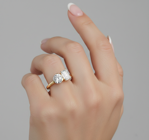 แหวนแต่งงานหรูหราประดับเพชรทรงกลมและทรงเหลี่ยมมรกตที่เพาะเลี้ยงในห้องปฏิบัติการ ชุบทองคำชมพู พร้อมใบรับรอง - Product Image 6