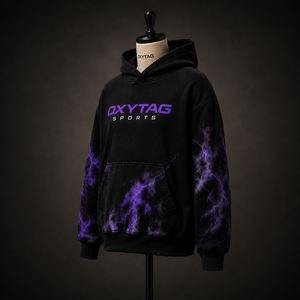 Sudadera con Capucha Negra Personalizada Premium para Hombre, con Estampado de Rayos Púrpura, Fabricante Mayorista, Alta Calidad, Talla Grande, Deportiva - Product Image 3
