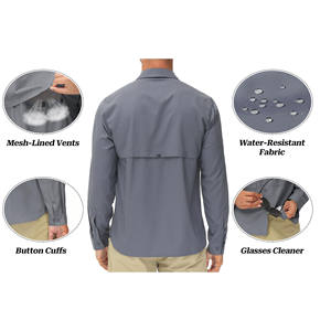 เสื้อเชิ้ตเดินป่าสำหรับผู้ชาย แบบ OEM แห้งเร็ว เหมาะสำหรับใส่เที่ยวฤดูร้อน ตกปลา เดินป่า และท่องเที่ยว - Product Image 6