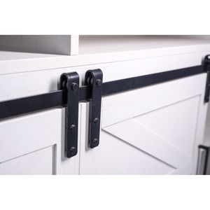 Antique White 65+ Inch <b>TV</b> <b>Stand</b> 33\" <b>Tall</b> Farmhouse Highboy Entertainment Center Sliding Barn Door Storage Shelves Rustic Media - Product Image 6