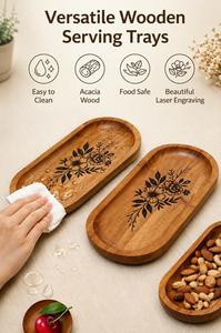 Bandeja Ovalada de Madera con Grabado Floral, Diseño Moderno y Lujoso, Acabado Pulido, Apta para Lavavajillas, Multifuncional, para Organización de Mesa - Product Image 3