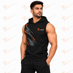 Camiseta sin Mangas con Capucha para Hombre, Estampado Negro y Naranja, Transpirable, Deportiva, para Fitness y Entrenamiento, Corte Regular, Ropa de Otoño, Sudadera con Capucha para Hombre - Product Image 2
