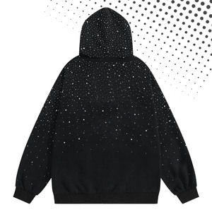 Black <b>Pullover</b> <b>Men</b>’s Hoodies Micro Rhinestone All Over Pattern Heavyweight Cotton Fleece Oversized Streetwear Manufacturing - Product Image 2