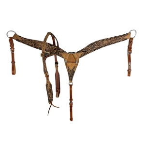 Medio Aceite Cuero de vaca Una oreja Western Headstall Pecho Collar Set Acero inoxidable Hardware Fabricante al por mayor Proveedor - Product Image 4
