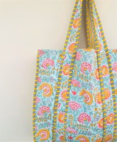 Sac fourre-tout matelassé fait main à motif imprimé au bloc, fermeture éclair, écologique, réutilisable, sac de courses printemps/hiver/été pour femme