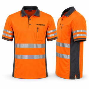 Unisex Orange Hi Vis Reflective <b>Waterproof</b> Plus Size <b>Work</b> Polo Shirt Short Sleeve Cotton Uniform Chest Pocket Safety Stripes - Product Image 6
