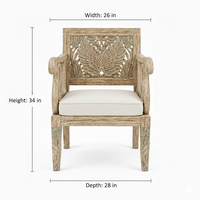 Fauteuil d'appoint de luxe en bois massif sculpté à la main avec accoudoirs en forme d'ailes de cygne, rembourré, pour hôtel, villa, salon