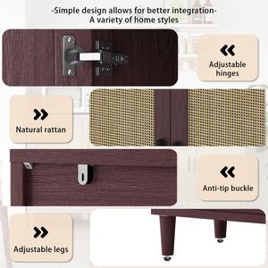 Buffet à 4 portes en rotin avec étagères réglables de 70 pouces pour la cuisine et le salon, solution de rangement durable - Product Image 4