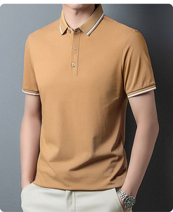 Polo d'été fin en coton pour homme, haut de gamme, en soie de mûrier, avec logo personnalisé brodé ou imprimé, idéal pour les affaires - Product Image 6