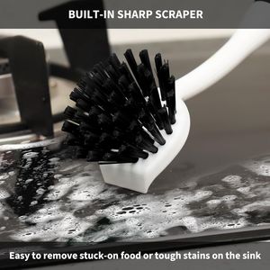 Set di 2 Spazzole per Piatti con Manico e Raschietto Integrato per Lavello, Pentole e Padelle - Spazzole per Pulizia Facile - Product Image 3