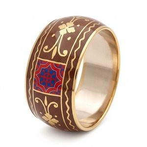 กำไลข้อมือชุบทองวินเทจ ประดับด้วยลายดอกไม้เคลือบสีแดงน้ำเงิน ทำจากโลหะผสม เหมาะสำหรับทั้งชายและหญิง - Product Image 1