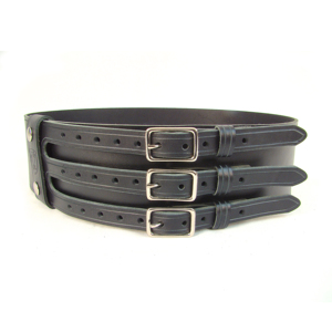 Ceinture de musculation vintage pour homme en cuir de vachette véritable noir, à triple boucle embossée, robuste, avec boucle ardillon argentée - Product Image 1