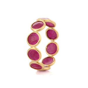 แหวนแต่งงานทองคำ 18K สีเหลืองประดับทับทิมธรรมชาติ ดีไซน์แบบ Eternity Band ปรับขนาดได้ - Product Image 4