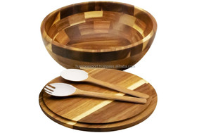 <b>Best</b> Price Premium Quality Wooden Salad Bowl Set with Plate Tray Customized Country Design Style <b>Flatware</b> Party Negotiable MOQ - Product Image 3