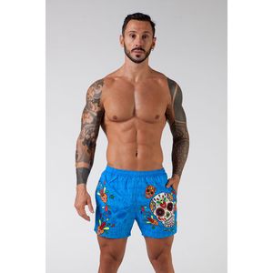 Shorts de Playa Unisex con Estampado de Calavera Azul, Elásticos en 4 Direcciones, Antibacterianos, Ecológicos, de Secado Rápido, Transpirables, Cintura Elástica, 100% - Product Image 4