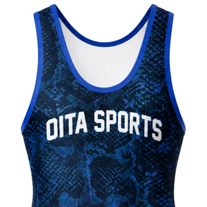 Combinaison de lutte sublimée bleue et noire pour hommes, sans manches, en polyester, vêtements de lutte, uniforme de sport pour l'entraînement athlétique - Product Image 4