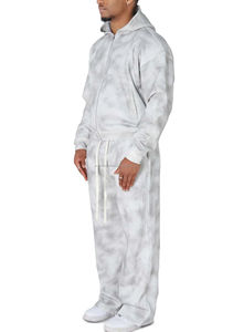 Custom Solid Acid Wash Hoodie Set Men <b>Zip</b> Embroidered Flared Sweatpants Tracksuit Breathable Vintage Streetwear Lightweight - Product Image 4