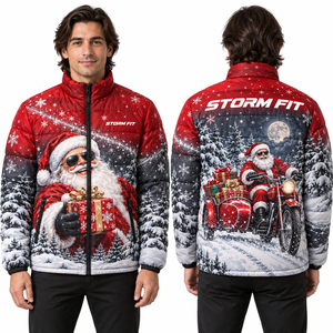 Chaqueta de plumón personalizada para hombre con sublimación de Papá Noel, cortavientos de invierno con cremallera y cuello alto, abrigo informal - Product Image 6